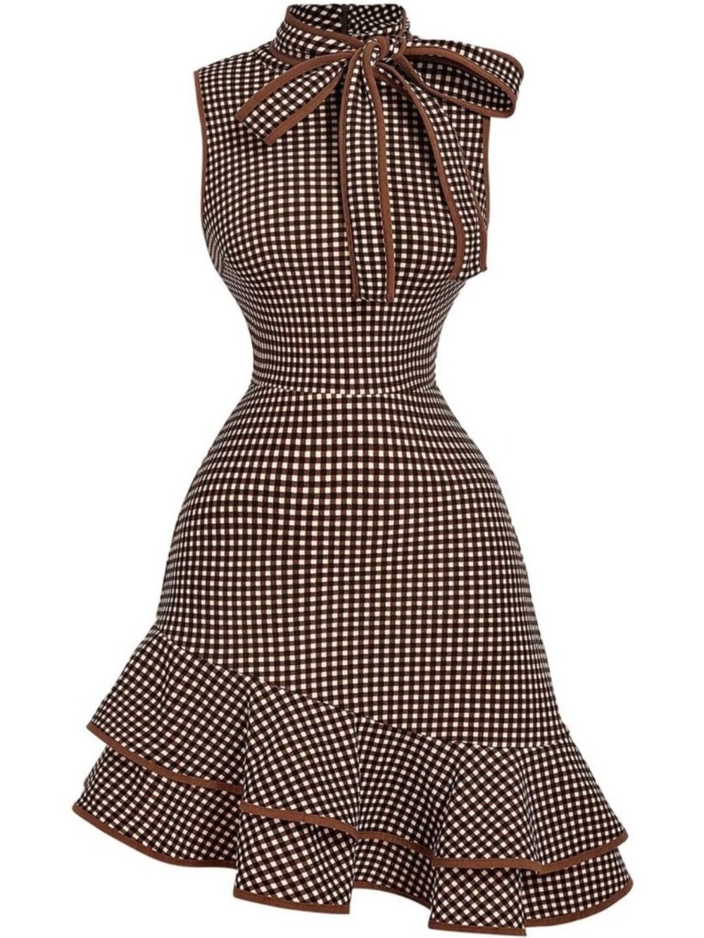 Chic Plaid Bow Tie Tweed Mini Dress - Sleeveless Ruffle Elegant Style